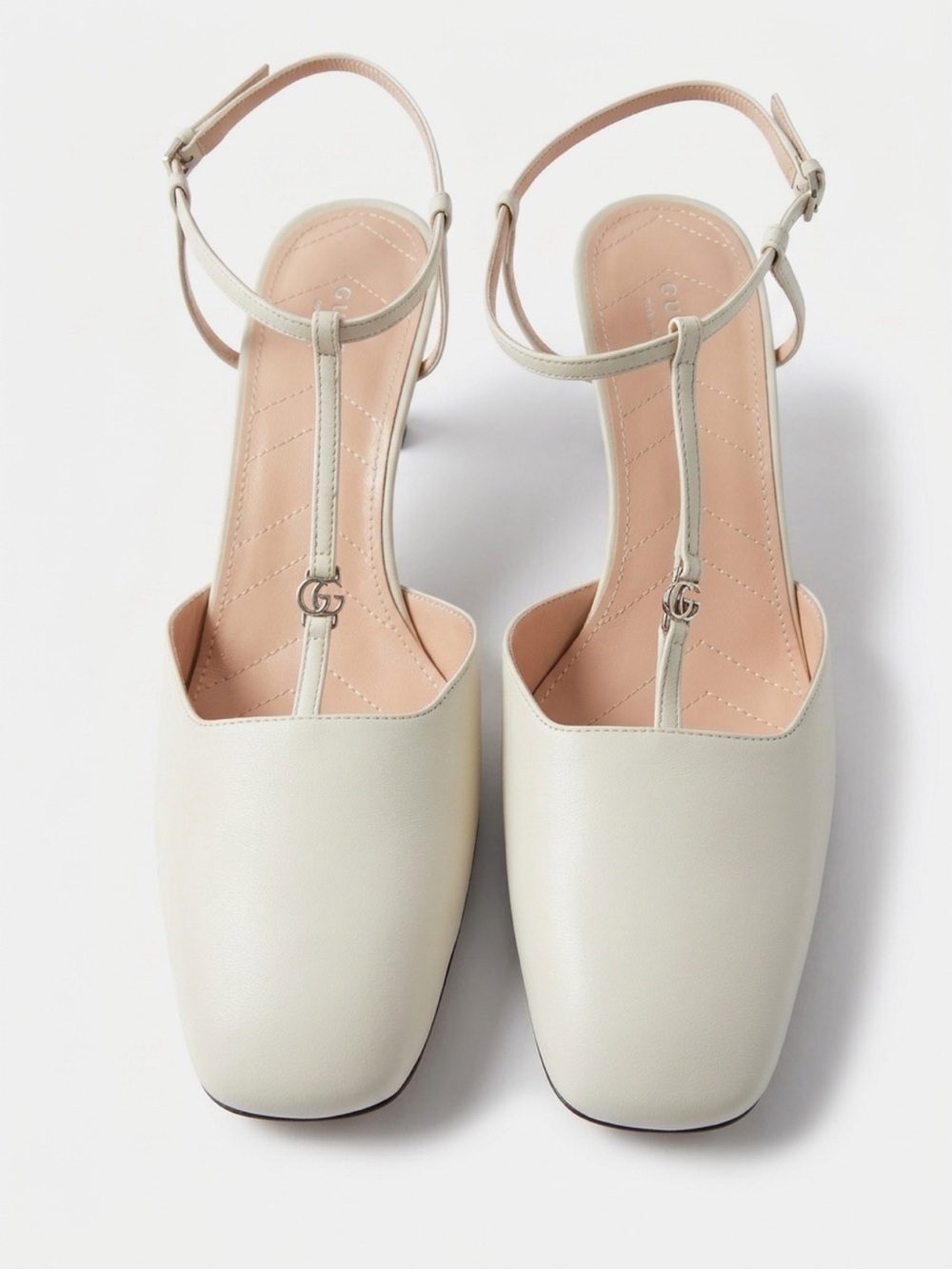 Gucci Charlotte Petite GG Ivory Leather Slingback Pumps 40.5 NIB